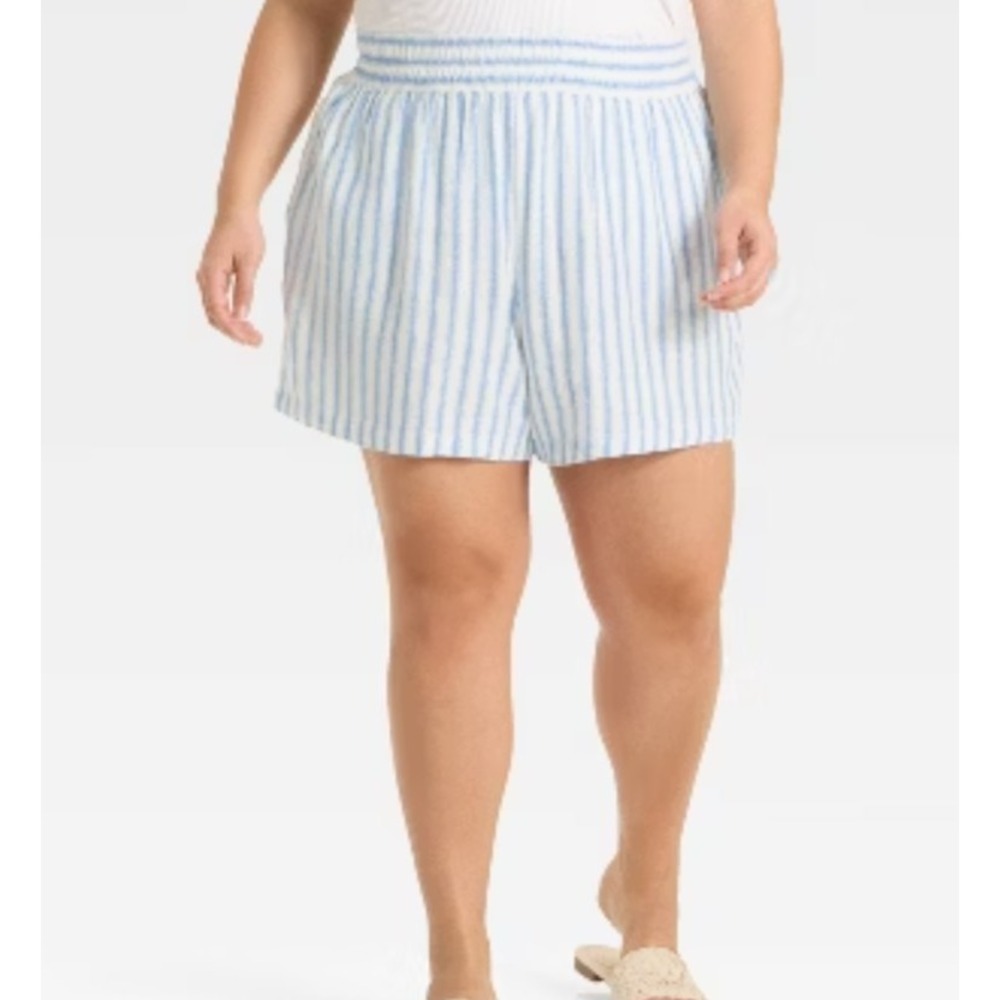 Women's High-Rise Linen Pull-On Shorts - Ava & Viv™ Blue 2X